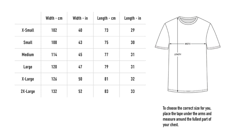 Size chart for Hope Tee - Black